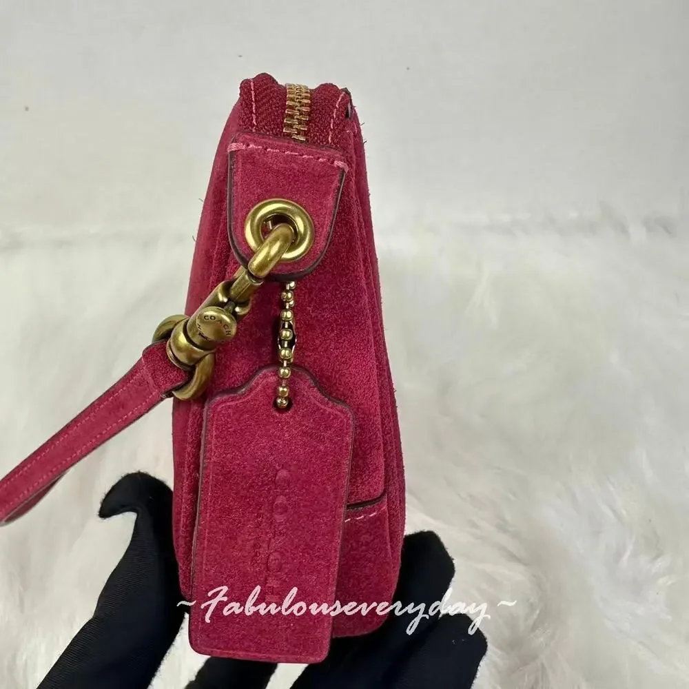 Coach Plaza Bag Shoulder Bag In Suede Brass/Dark Fuchsia CER64 NWT